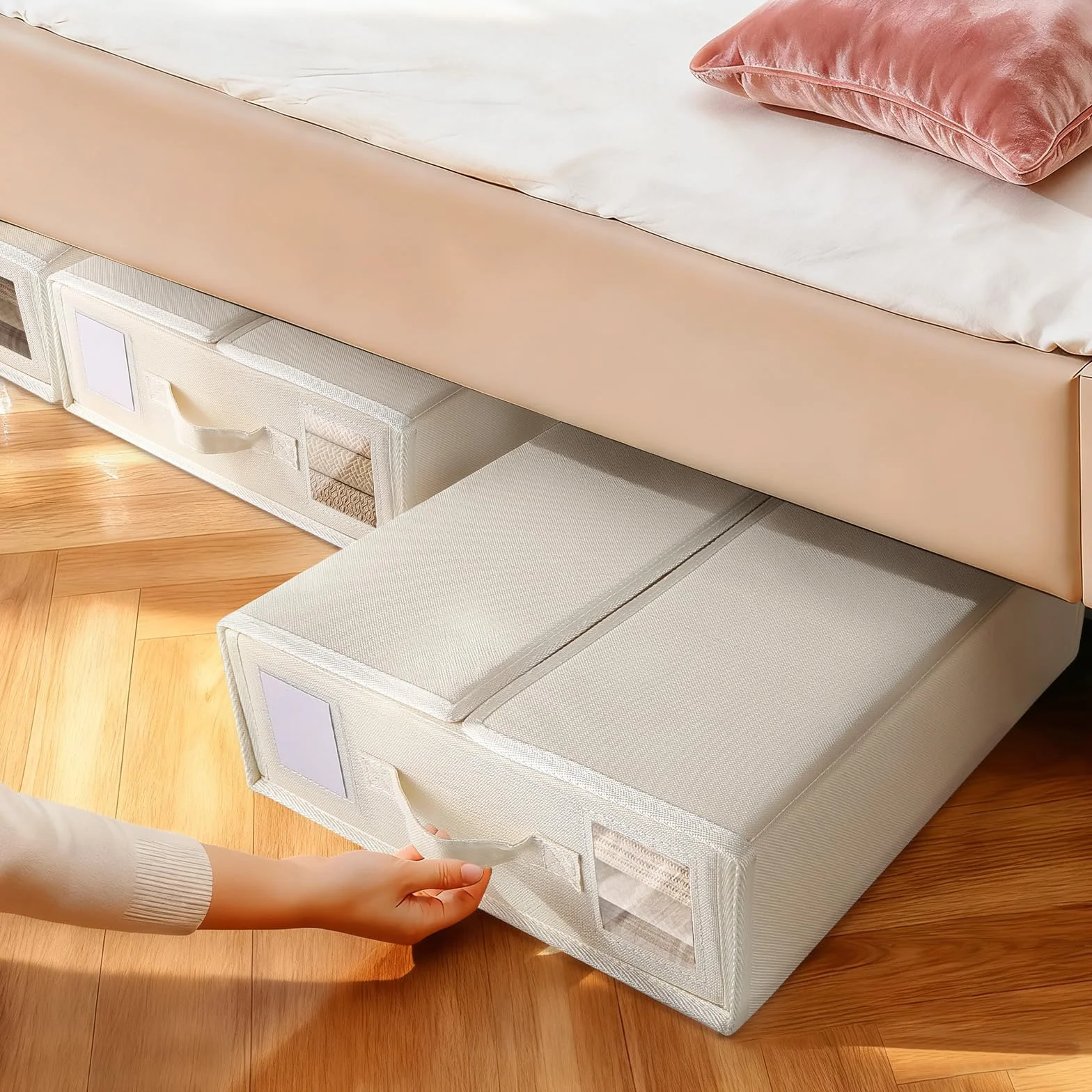 6 Stück Aufbewahrung Bettwäsche Organizer, Faltbarer Aufbewahrungstasche für Bettlaken, Oxford-Stoff Aufbewahrungsbox Kann in Kleiderschrank, Unterbett und in Schubladen (Beige)