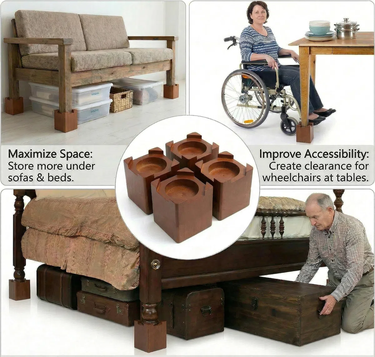 Design61 4er Bett Erhöhung Echt Holz Möbelerhöher Betterhöher Möbelerhöher Betterhöhung Möbelerhöhung Tischerhöher Elefantenfuß Bed Riser