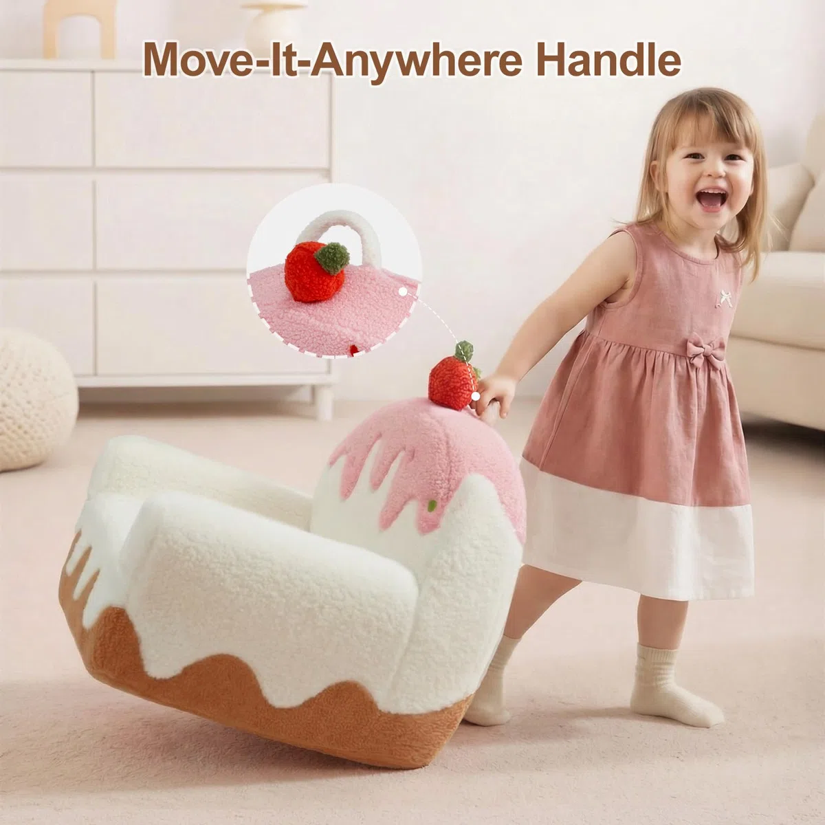 OUOZZZ Kindersofa & Kindersessel ab 1 Jahr, Soft Sherpa Kinder Sofa & Sessel Waschbar, Schaumstoff Mini Couch für Kinderzimmer Mädchen & Jungen, Eiscreme Design, Weiß