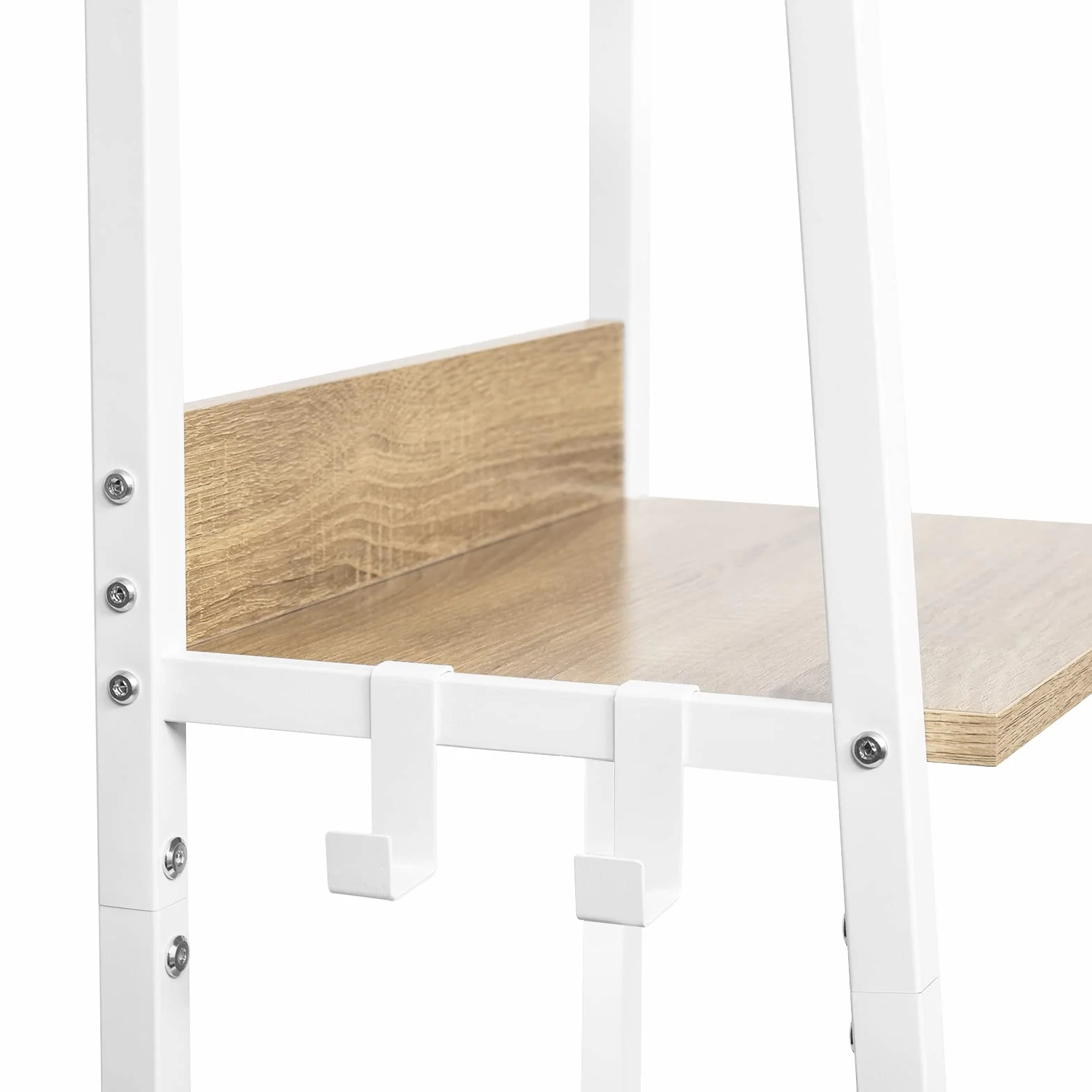 WOLTU Lagerregal mit 5 Ebenen, Küchenregal mit 4 Haken, Bücherregal im Industriestil, Standregal im Wohnzimmer Küche, Regal aus MDF Metall, schmales Leiterregal weiß 40x 170x36 cm RGB9289whe