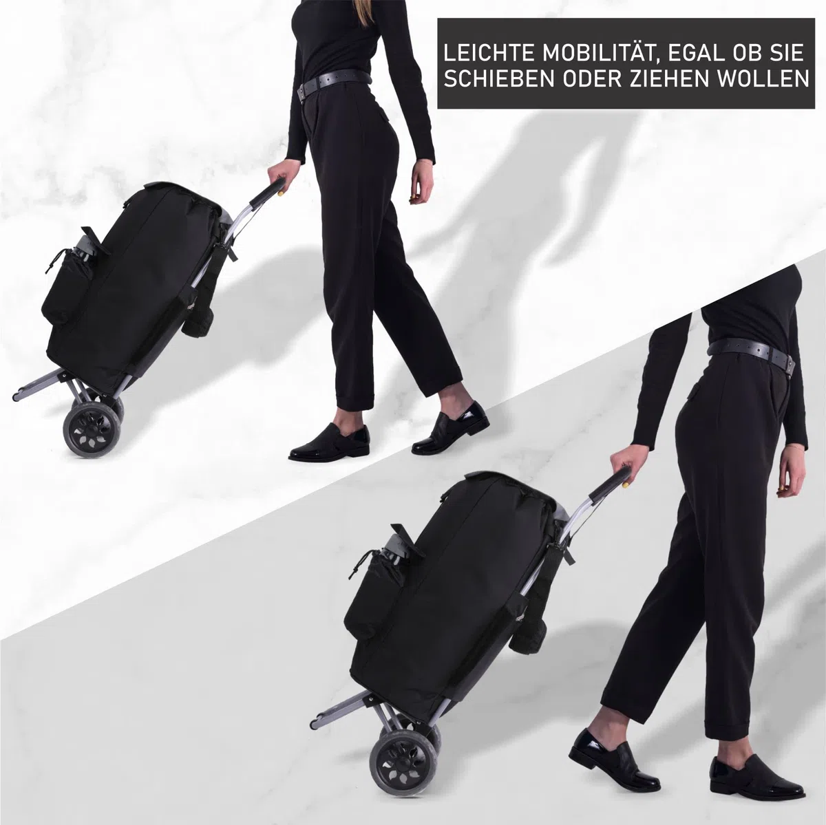 Hoppa Einkaufstrolley mit Rädern 42L Große Kapazität – Leichter Faltbarer Einkaufstrolley | Isolierte Einkaufstasche | Wasserabweisend | 2-Rad Trolley mit Taschen & Schultergurt+