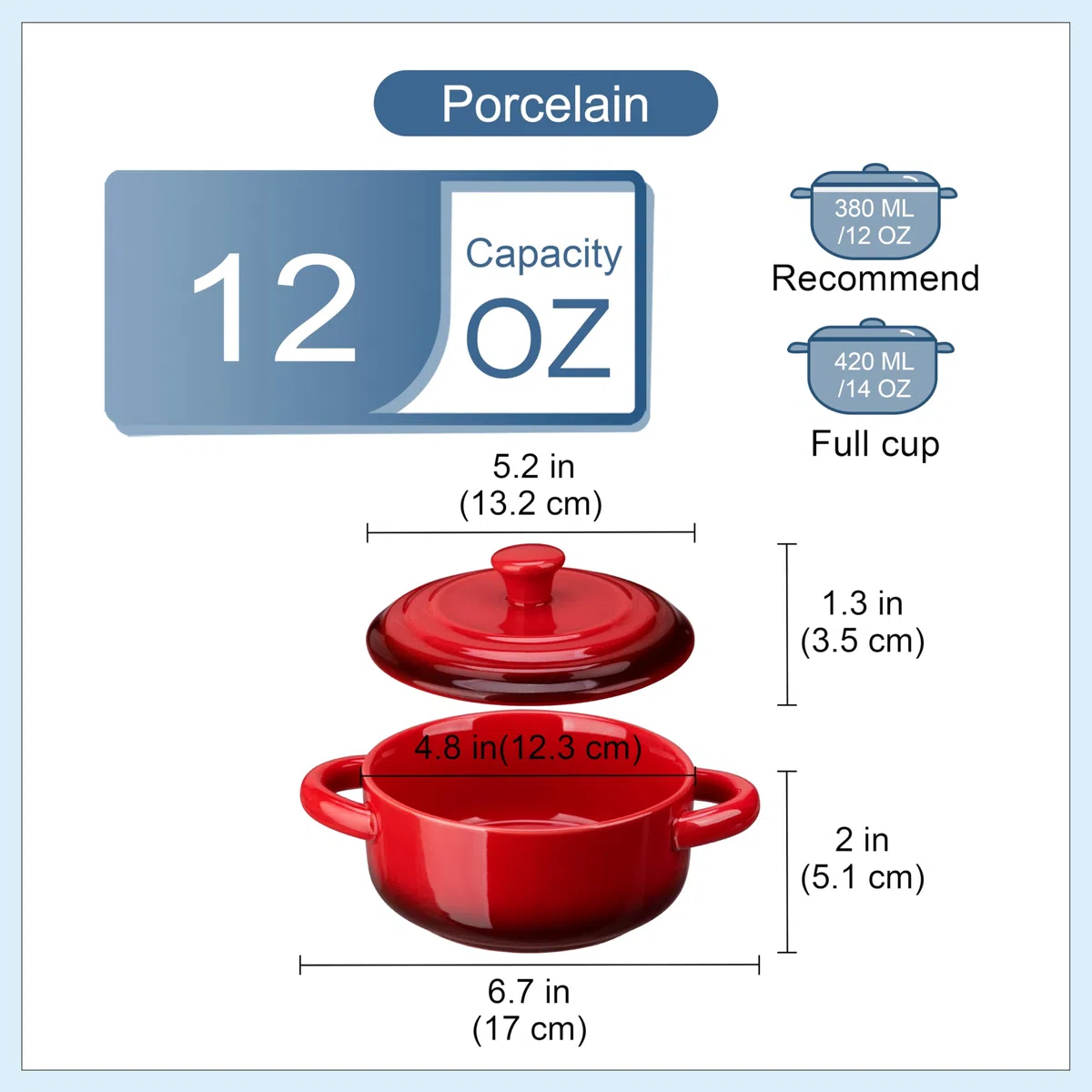 LOVECASA Auflaufförmchen aus Steinzeug, 4 teilige Souffle Förmchen mit Deckel, Mini Cocotte, Kleine Auflaufform, Steinzeug mit Griffen zum Backen, Souffle