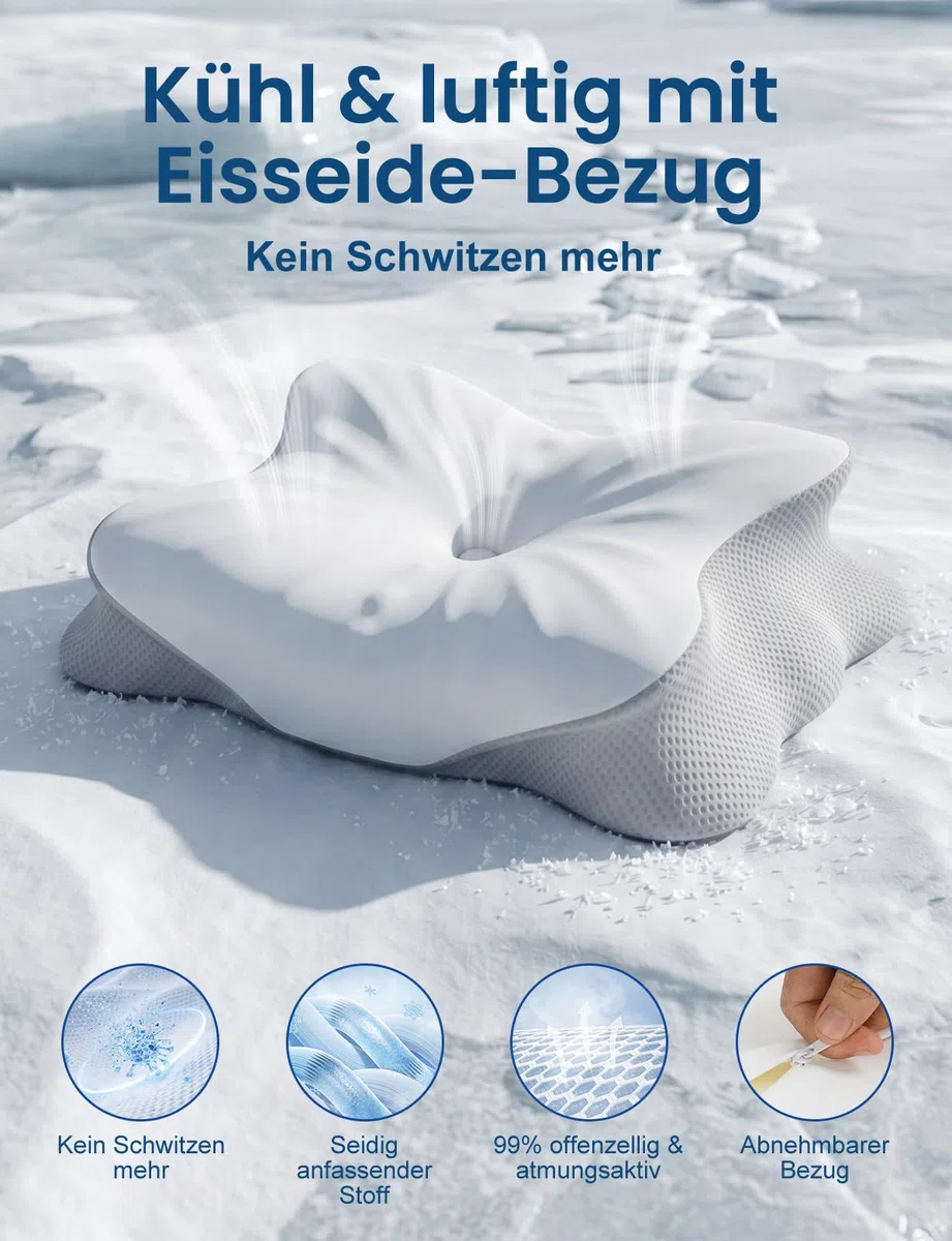 Nackenkissen, Nackenstützkissen, Memory Foam Kissen, Seitenschläferkissen, Schmetterlingskissen, Ergonomisches Kopfkissen, für Rücken-, Seiten- und Bauchschläfer, Abnehmbarer Bezug