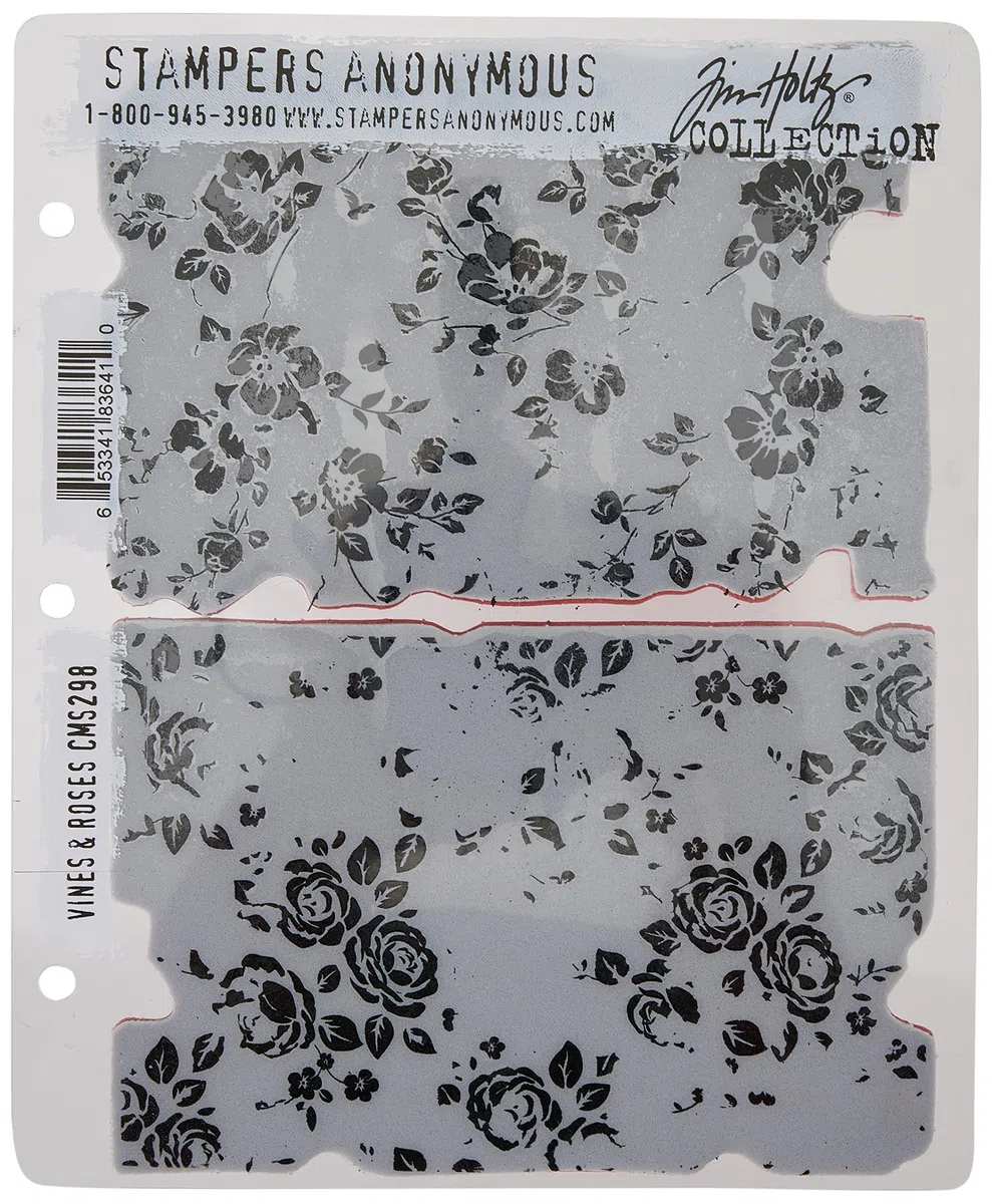 Stampers Anonymous Art Gone Wild Tim Holtz Reben und Rosen Haftgummi-Stempel-Set, Synthetisches Material, Mehrfarbig, 24,5 x 18 x 0,6 cm