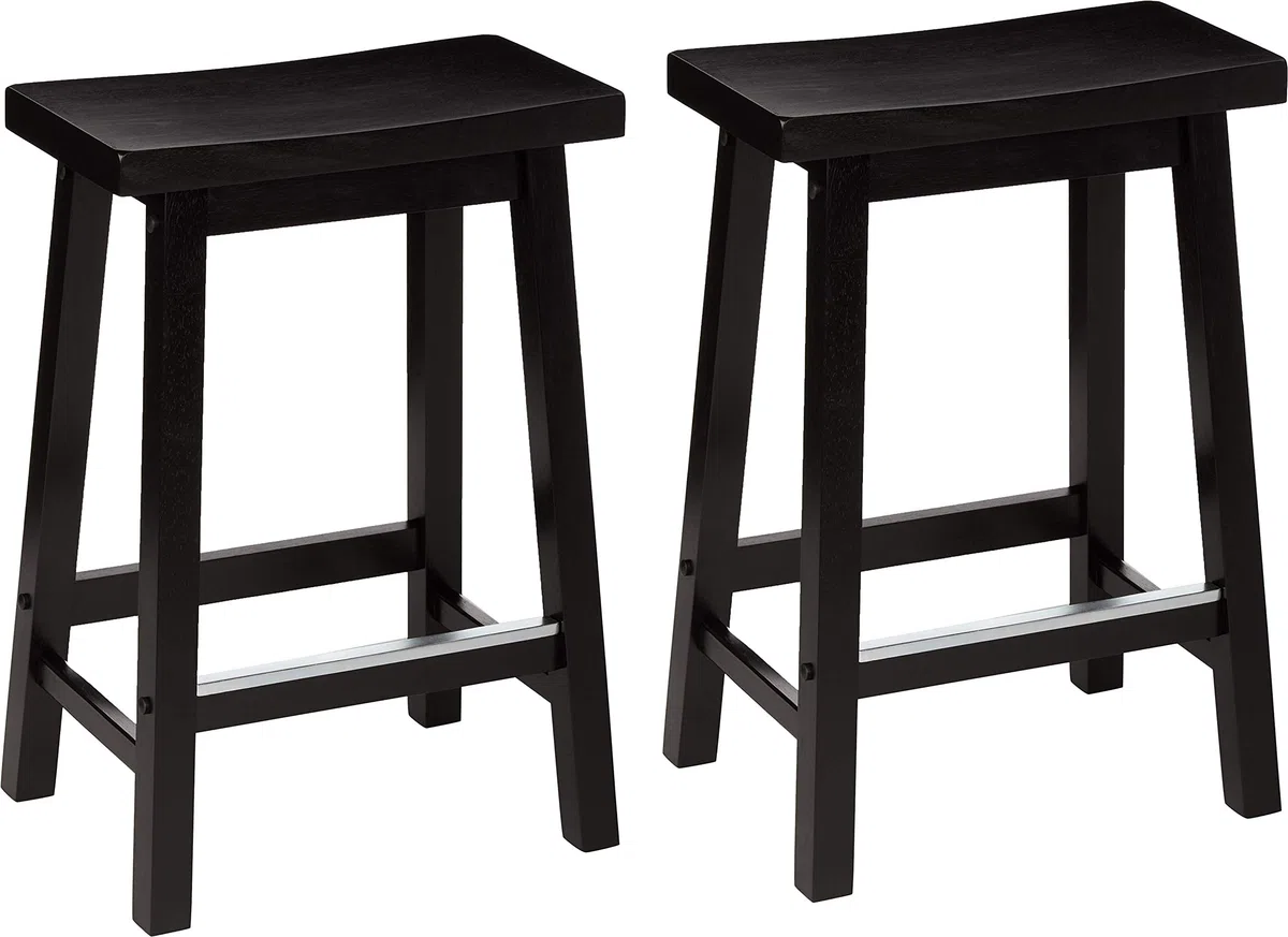 Amazon Basics Küchenhocker aus Massivholz, niedriger Barhocker, Esszimmerstuhl, einfache Montage, modern, 2 Stück, 61 cm hoch, Schwarz