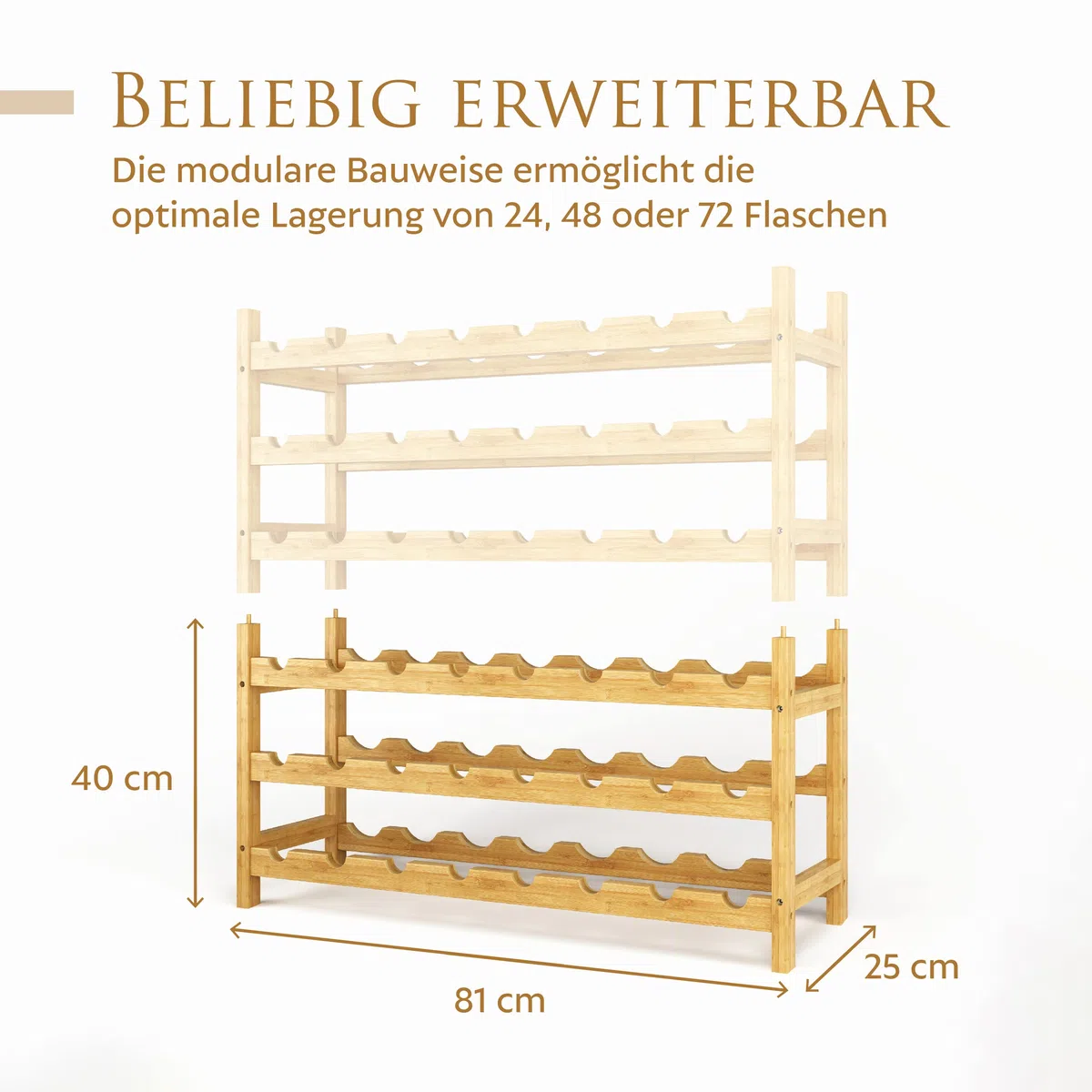 Weinregal Holz, 24 Flaschen, Flaschenregal Stapelbar, Getränkeregal Erweiterbar, Weinregal Stapelbar, Flaschenaufbewahrung, Flaschenregal Holz, Weinflaschenregal
