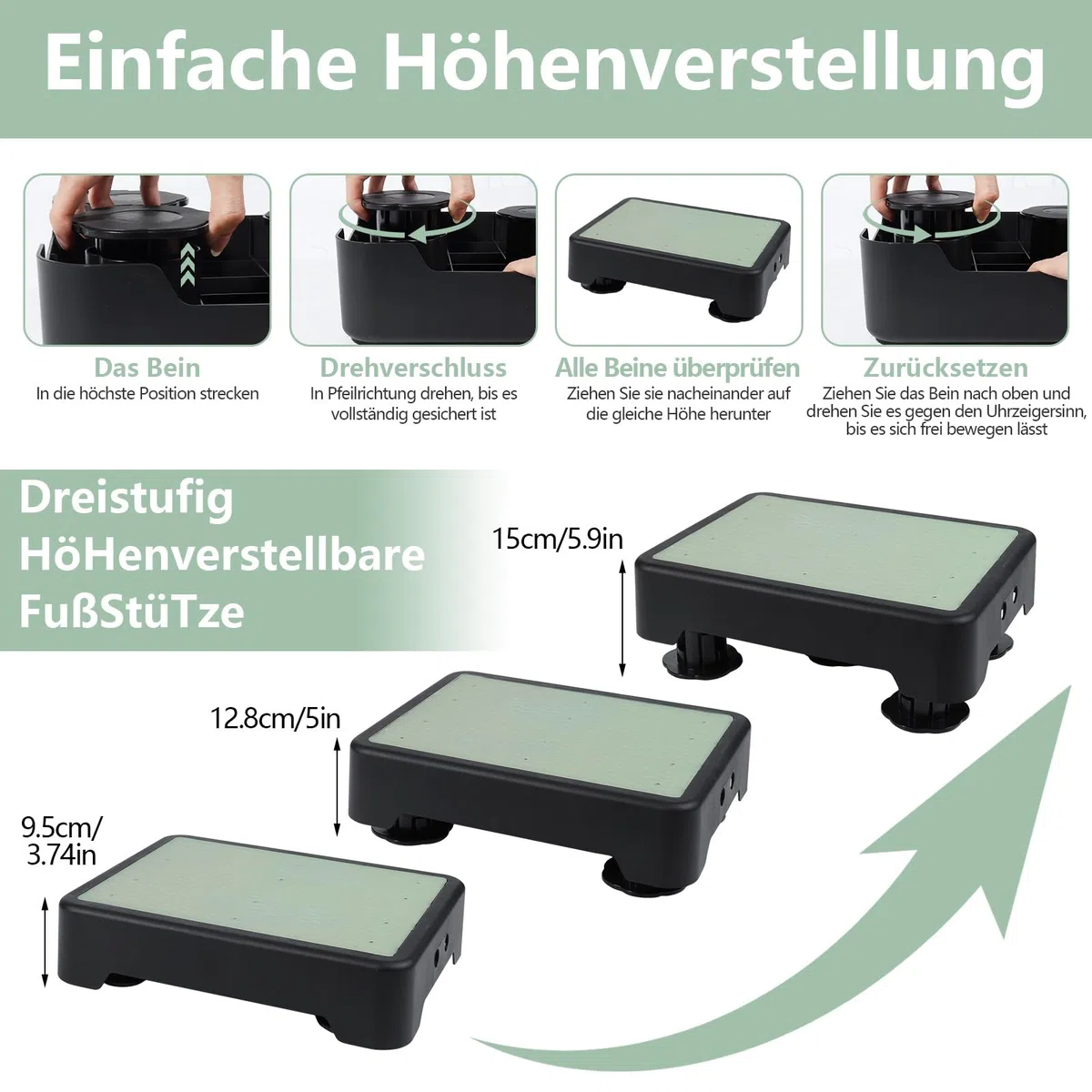 Rutschfest Halbstufe, Nachleuchtende Tritthocker, 3-stufig höhenverstellbarer, Tragbare Steighilfe & Einstiegshilfe Trittstufe bis 220 kg, Step Hocker für Senioren, Dusche,Auto,IndoorOutdoor