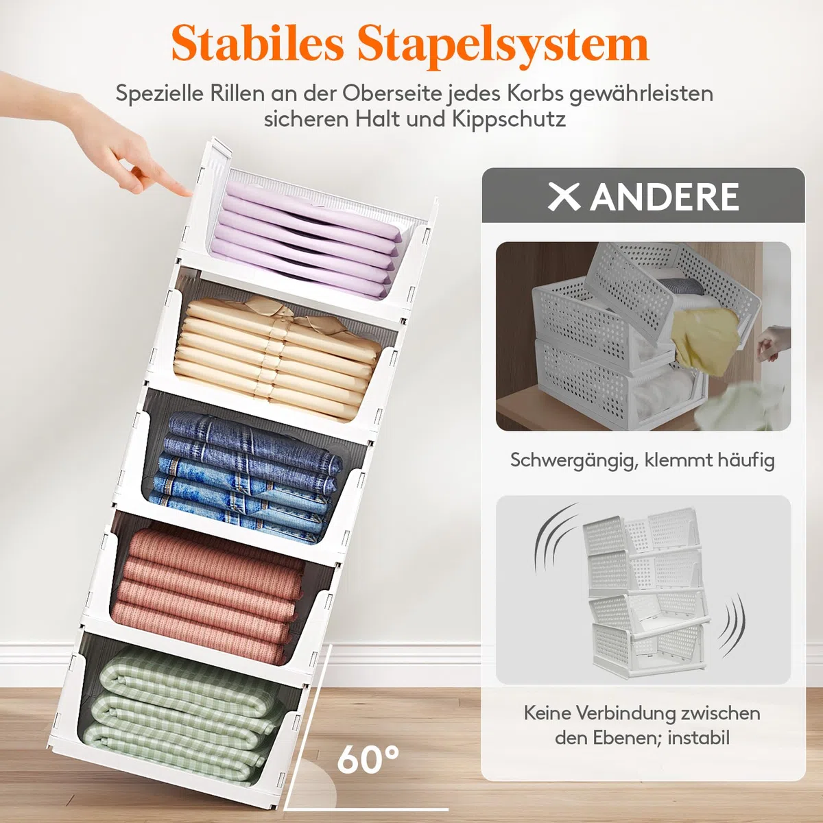 Lifewit 6 Pack Stapelbar Kleiderschrank Wardrobe Organizer für Kleidung, Kunststoff Ausziehbar Ordnungssystem Schrank für T-shirt, Innen Aufbewahrungsbox für Küche, Wohnmobil, Camping, 35.5 cm Dept