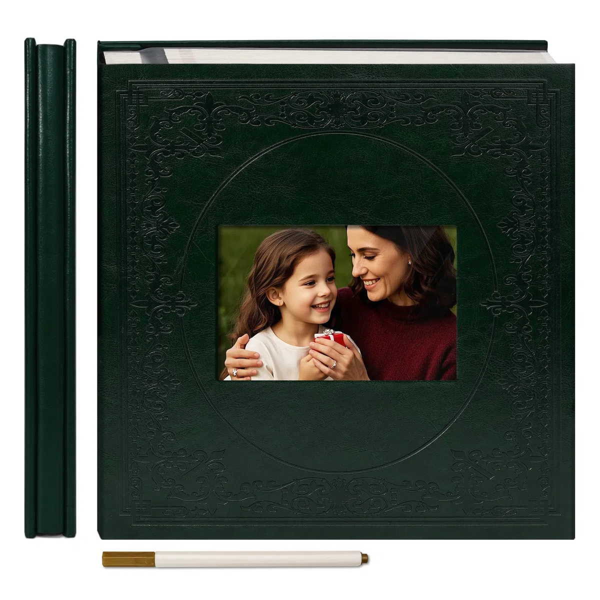 Vienrose Großes Selbstklebendes Fotoalbum mit Fenster – Dunkelgrün – Fotobuch zum Selbstgestalten – 30 Blätter (60 Seiten) für 10x15 13x18 20x25 Bilder – Scrapbook Album Baby Hochzeit DIY