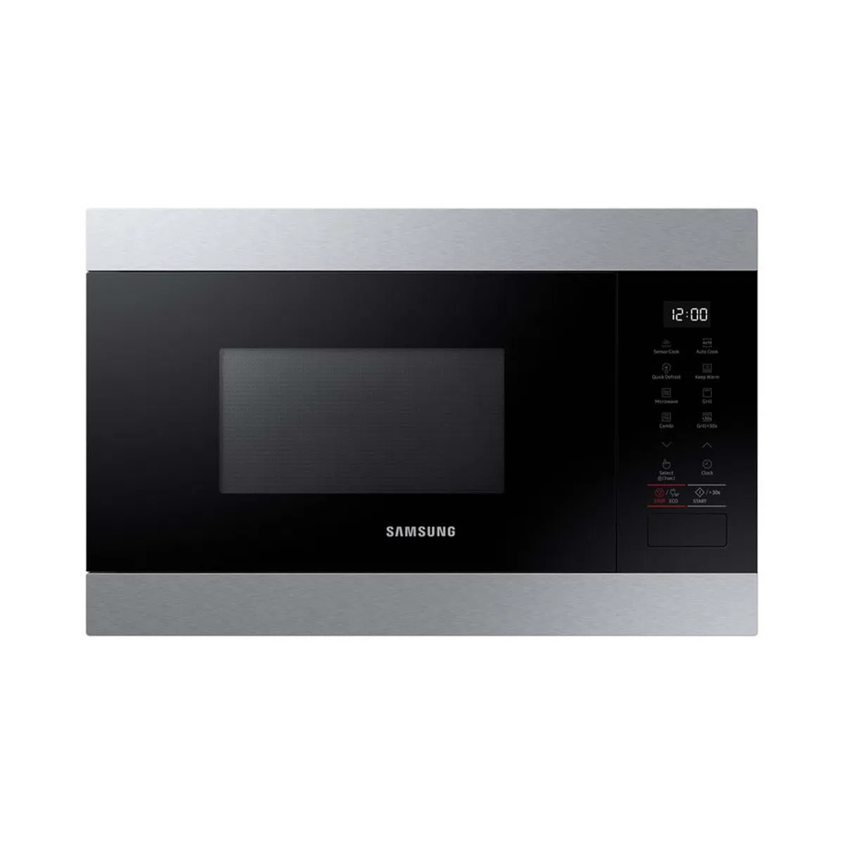 Samsung MG22M8274AT/E1 Einbau-Mikrowelle mit Grill, 850 W, 22 l Garraum, Kleines Mikrowellengerät für 38 cm Nischen, Warmhaltefunktion, Smart Sensor, Kratzfester Emaille-Innenraum, Edelstahl