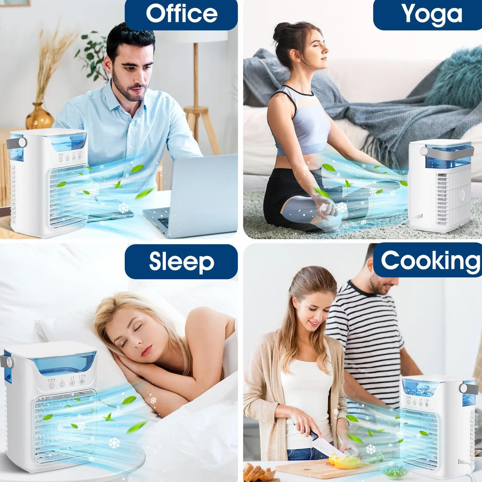 Tragbarer Turmventilator für Klimaanlagen, 700 Ml, Großer Wasserbox-Kühlventilator mit 3 Windgeschwindigkeiten, 3 Timern, Persönlicher Touchscreen-Kühler für Zimmer, Büro, Camping, Nachtlicht