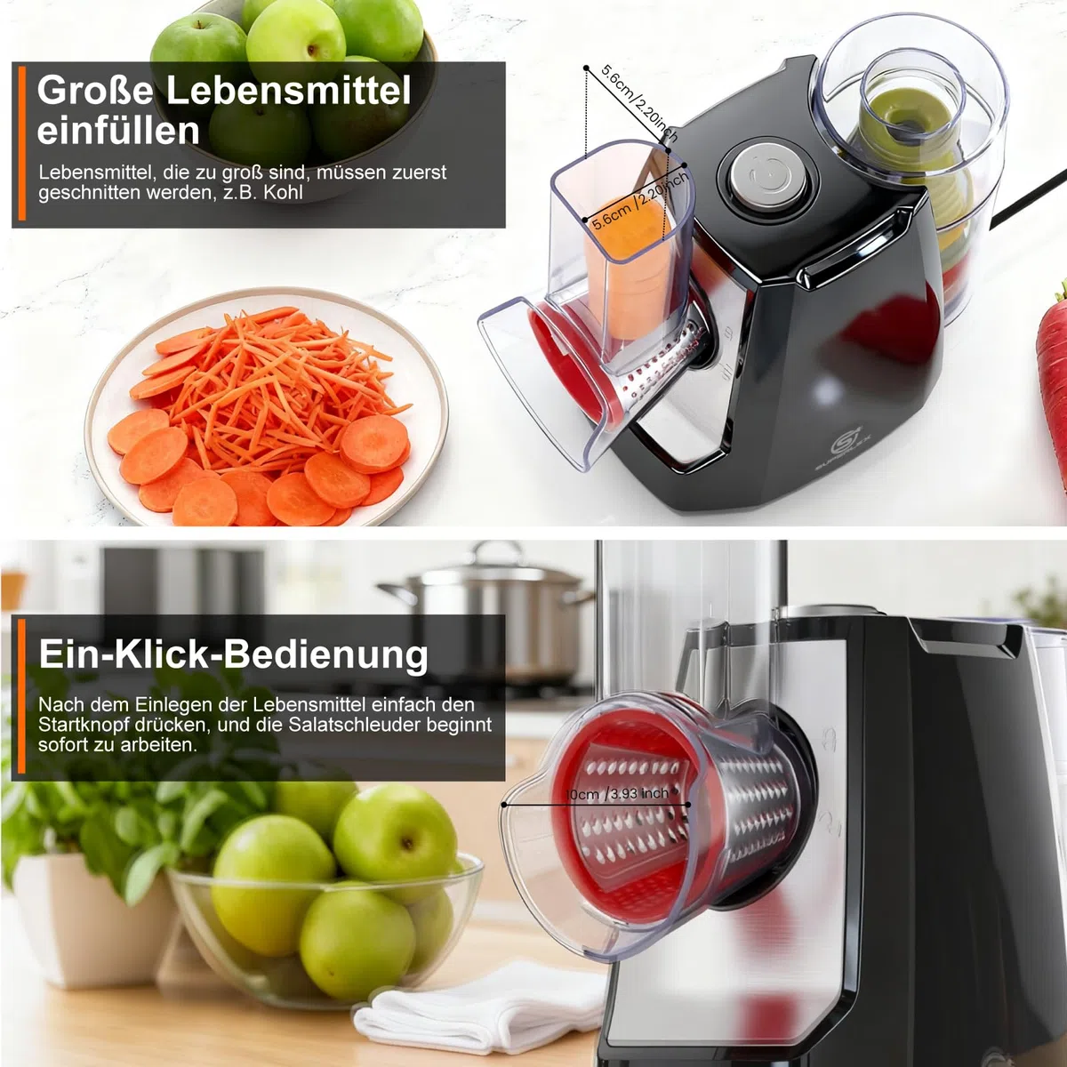 Gemüseschneider Elektrisch 5-in-1 Gemüsehobel mit 5 Austauschbaren Trommelklingen Elektrische Reibe und Zerkleinerer für Obst Gemüse Käse Obst Nüsse Karotten Ein Klick Bedienung Reibe Küche