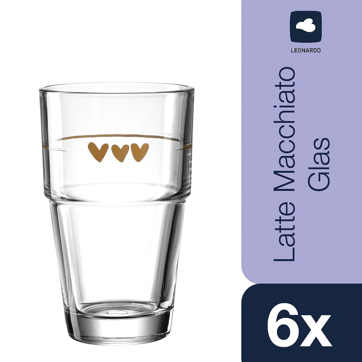 LEONARDO HOME Solo Latte-Macchiato Gläser 6er Set, Glas-Becher mit Herzen Aufdruck, spülmaschinengeeignete Kaffee und Cappuccino Glas, Herzchen Motiv, 410 ml, 043467