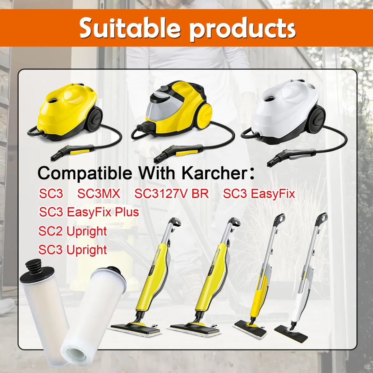 Entkalkungspatronenfilter für Kärcher, Dampfreiniger, Ersatz-Entkalkungspatrone für Kärcher SC2 aufrecht, SC3 EasyFix, SC3 aufrecht, EasyFix, SC3 aufrecht, SC3MX Staubsauger, 2 Stück