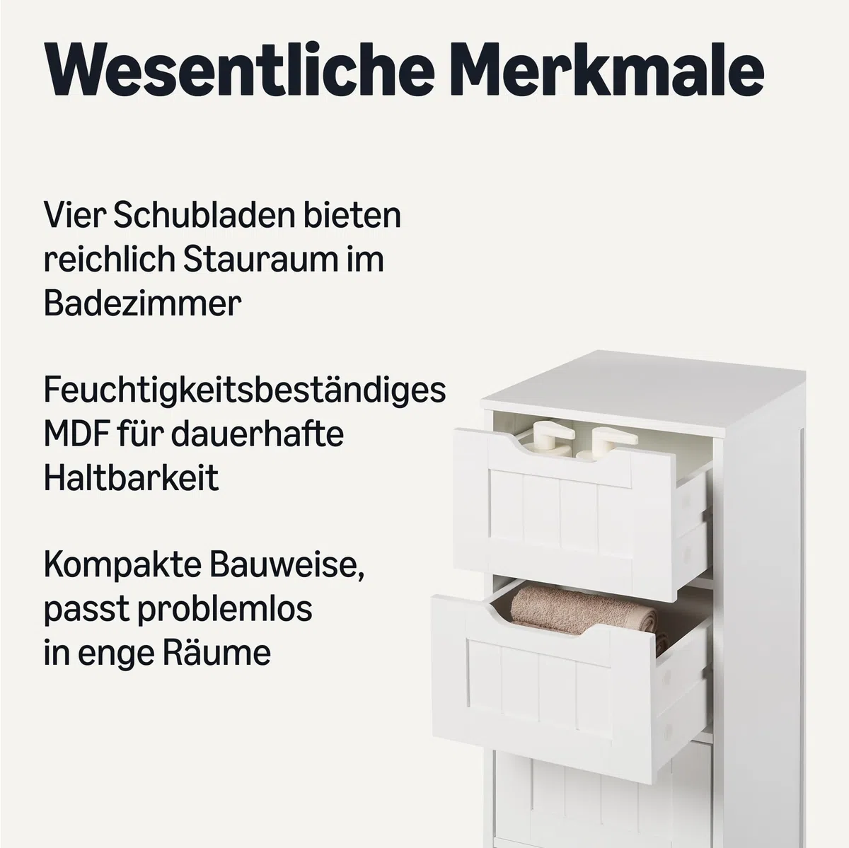 Amazon Basics Badezimmerschrank mit 4 Schubladen, MDF Waschbeckenunterschrank, Weiß, 30 x 30 x 82 cm