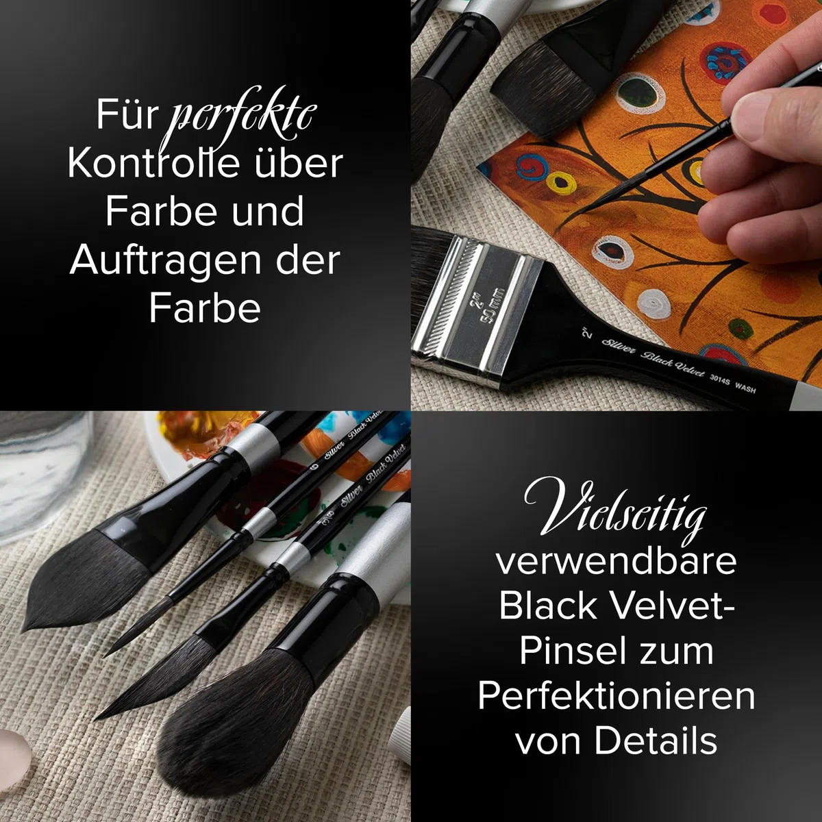 Silver Brush Limited 3008S1/2 Zoll schwarzer Samt-Aquarellpinsel, quadratisch, Größe 1,27 cm, kurzer Griff