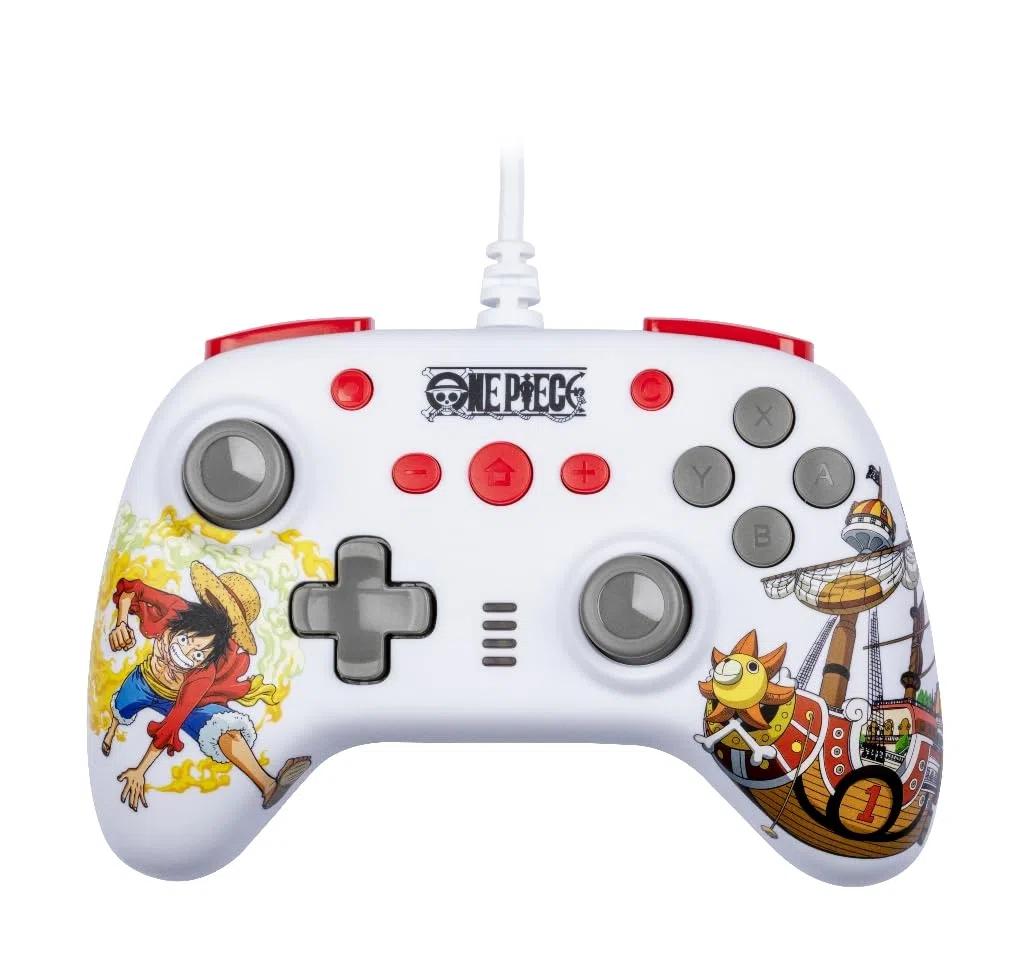 Konix One Piece Wired Controller für Nintendo Switch, OLED Switch und PC - Vibrationsfunktion - 3 m Kabel - Luffy-Motiv - Weiß