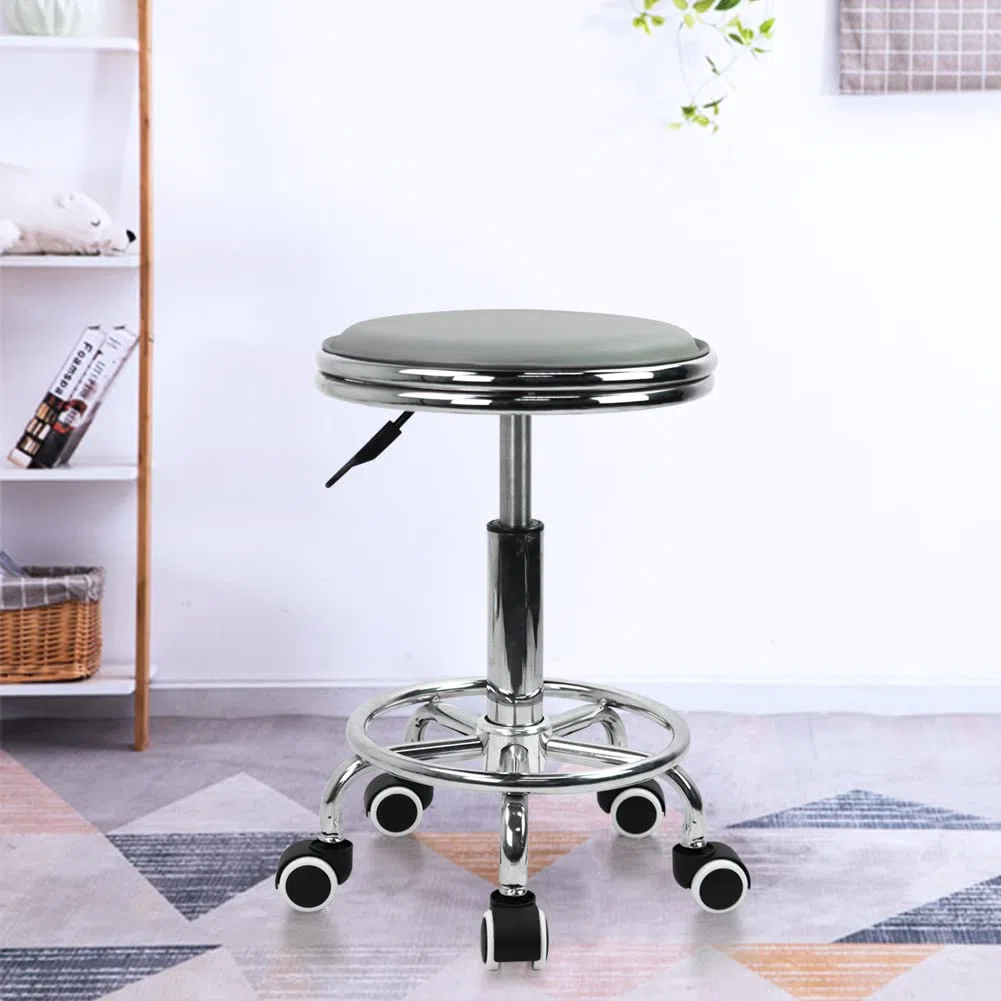 KKTONER Rollhocker Drehhocker höhenverstellbar mit Fußstütze aus PU Leder Grau