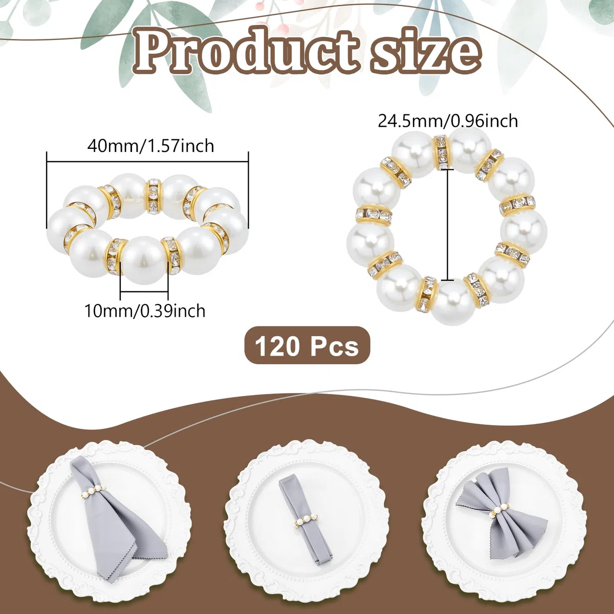 Peacoblue 120 Stück Goldene Serviettenringe mit Imitationsperle, Serviettenhalter für Tischdekoration, Vintage Serviettenringe für Hochzeit und Weihnachtsfeier
