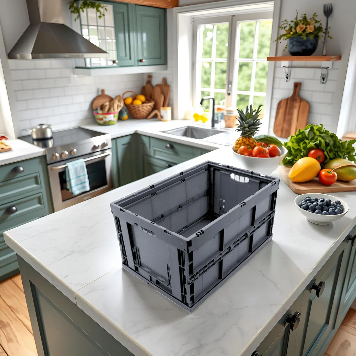 Klappbox stabil faltbar, Klappkiste groß 60L, Made in Germany, TÜV zert., Transportkiste klappbar, Faltbox mit Griff, 60x40x32 cm, Traglast bis 50kg, Grau