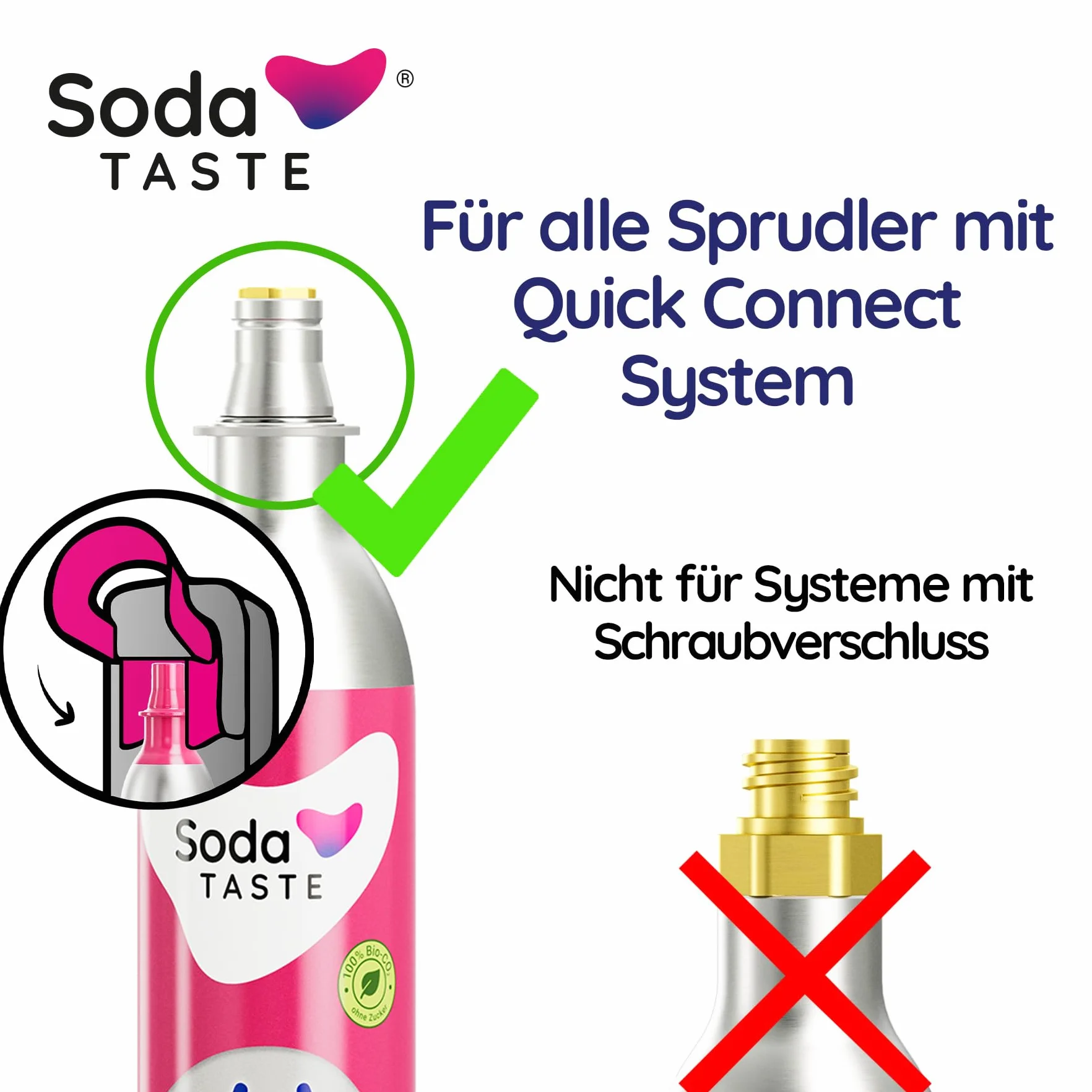 SodaTASTE Quick Classic CO2-Zylinder kaufen 2er-Pack (Reservezylinder) für Wassersprudler mit Quick Connect System, für bis zu 120l gesprudeltes Wasser