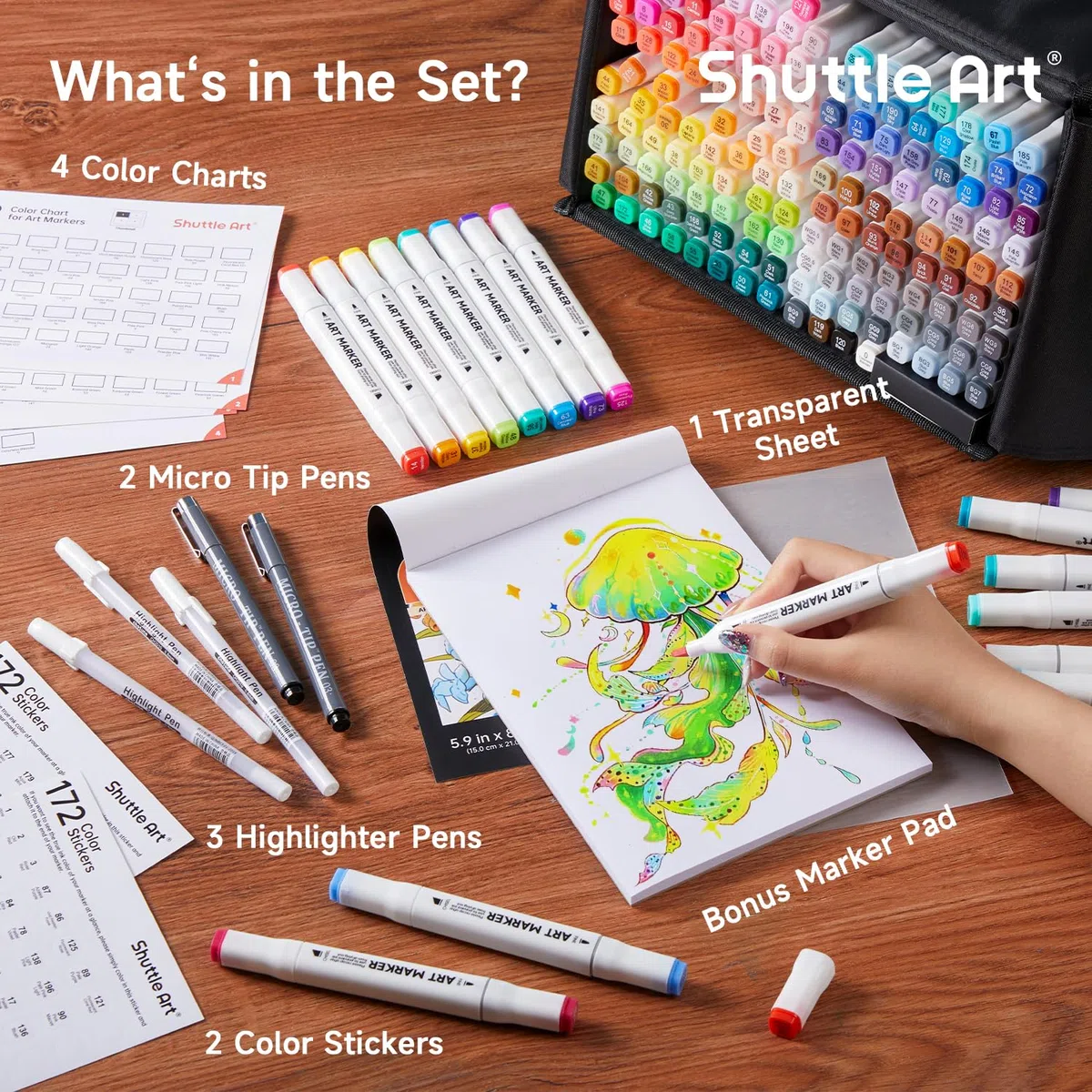 Shuttle Art Alkohol Marker Set, 171 bunte doppelseitige Alcohol Marker Stifte Set mit 1 Blender, Markerblock, Etui, Twinmarker Stifte für Kinder, Erwachsene, Alkohol Stifte, Marker zum Malen