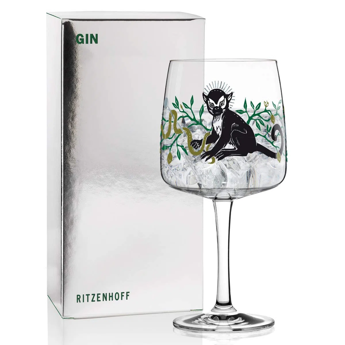 Ritzenhoff Gin Ginglas 2er Set Frühling 2020 von Karin Rytter Affe und Hase mit Glasreinigungstuch