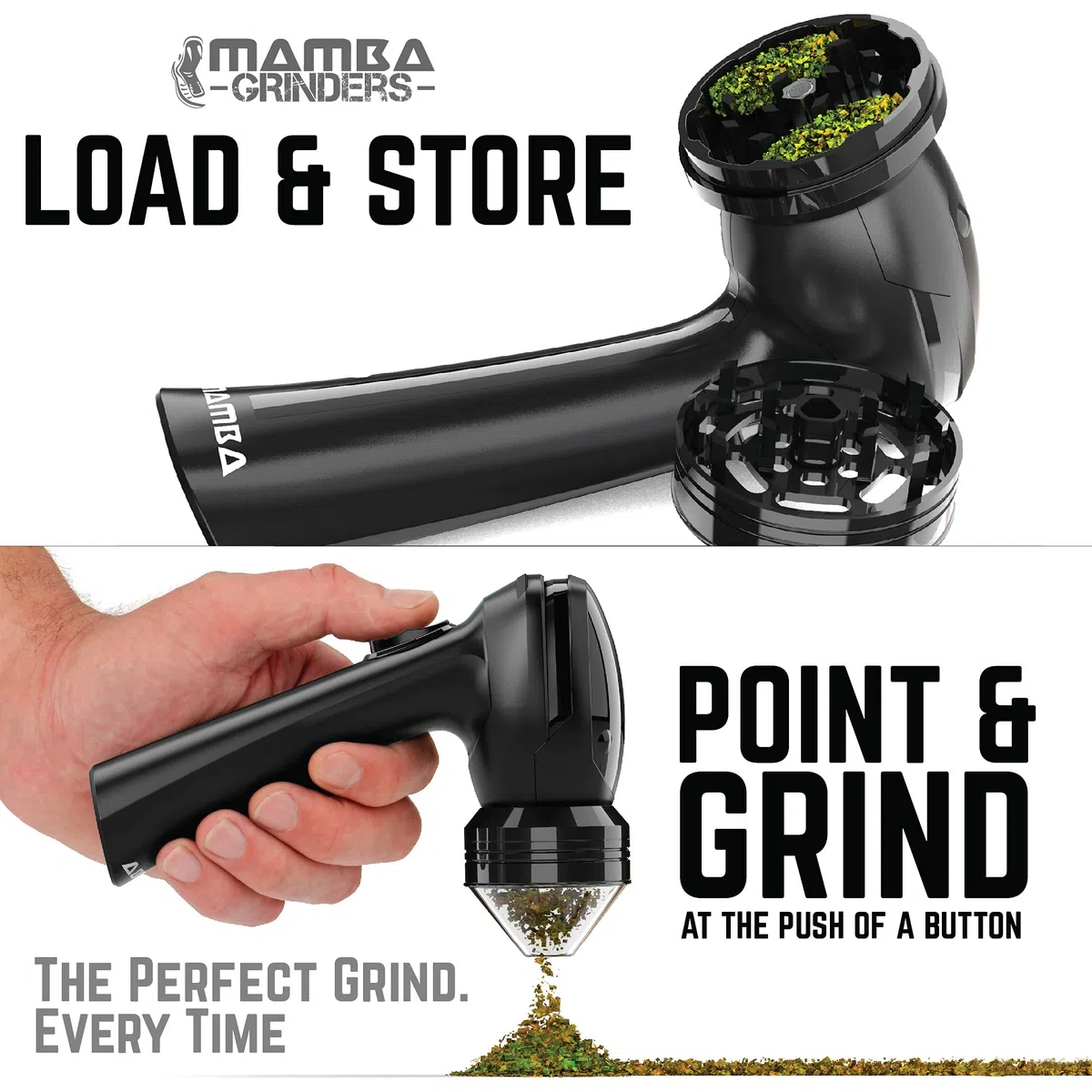 Mamba Grinder elektrischer Pollen Crusher Schwarz bis 1g, USB und Mamba Grinder Monster elektrische Gewürzmühle, USB-aufladbar