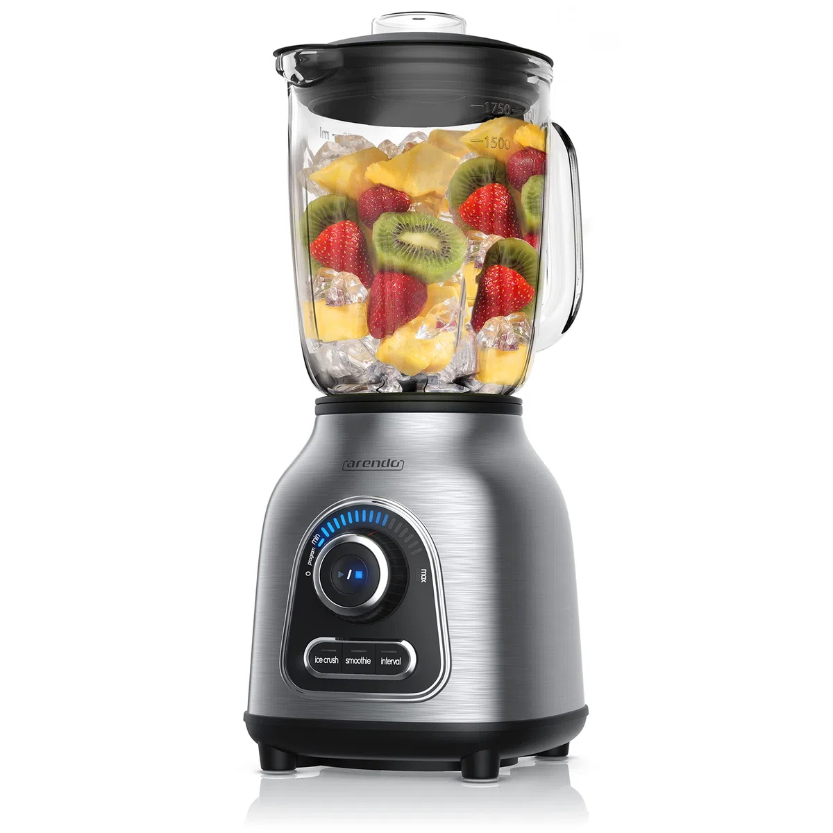 Arendo Standmixer Edelstahl 1400 Watt 24.000 U min inkl 1,75 l Glasbehälter Messbecher, kugelgelagertes Edelstahlmesser 6-flügelig, Crush, Smoothie, Impulsfunktion, 30 Leistungsstufen, 60 ml