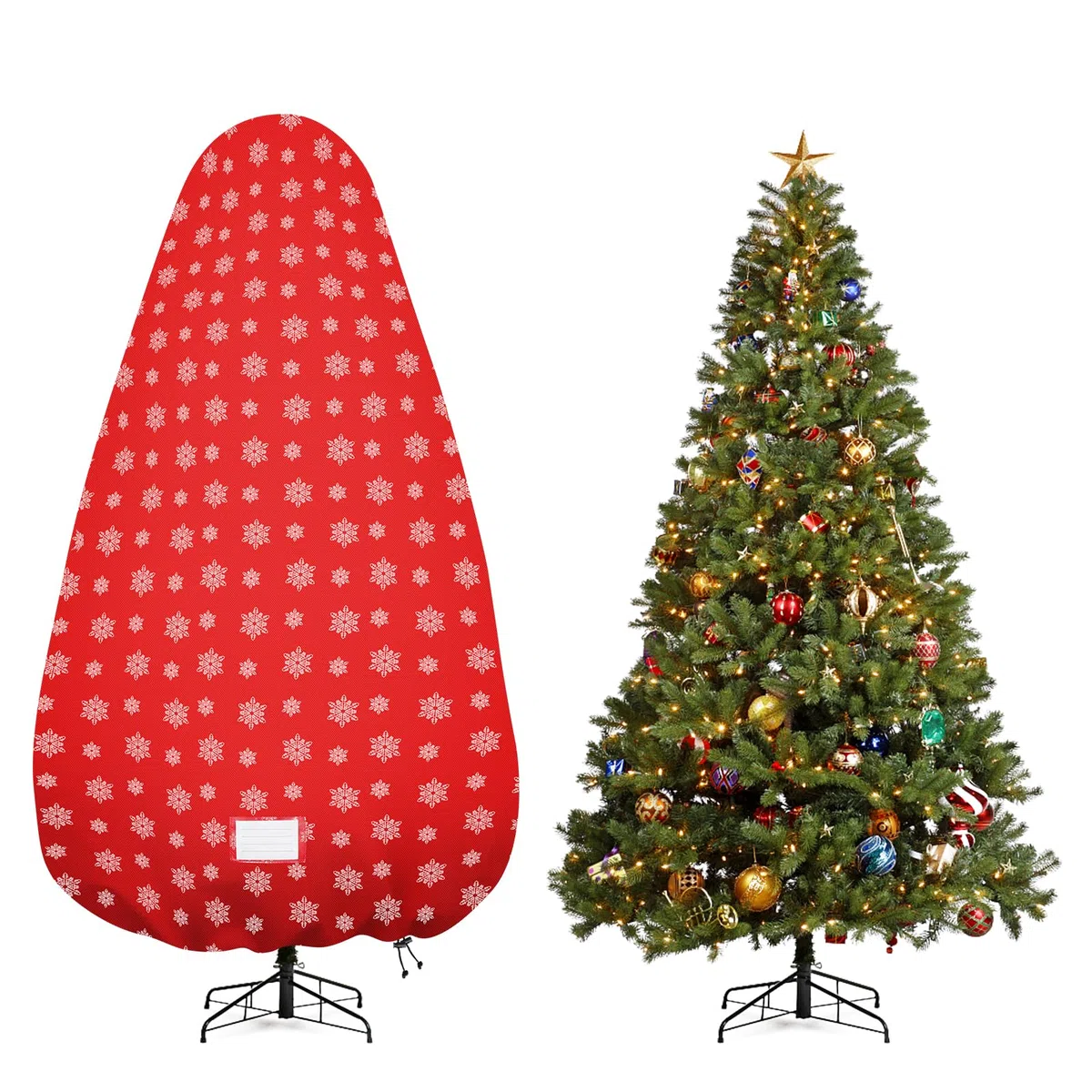 aufrechte Weihnachtsbaum-Aufbewahrungstasche, Baum-Aufbewahrungsabdeckung mit verstellbaren Riemen, reißfeste Weihnachtsbaum-Aufbewahrungstasche für 7.5Foot zusammengebaute Bäume-Schnee Druck