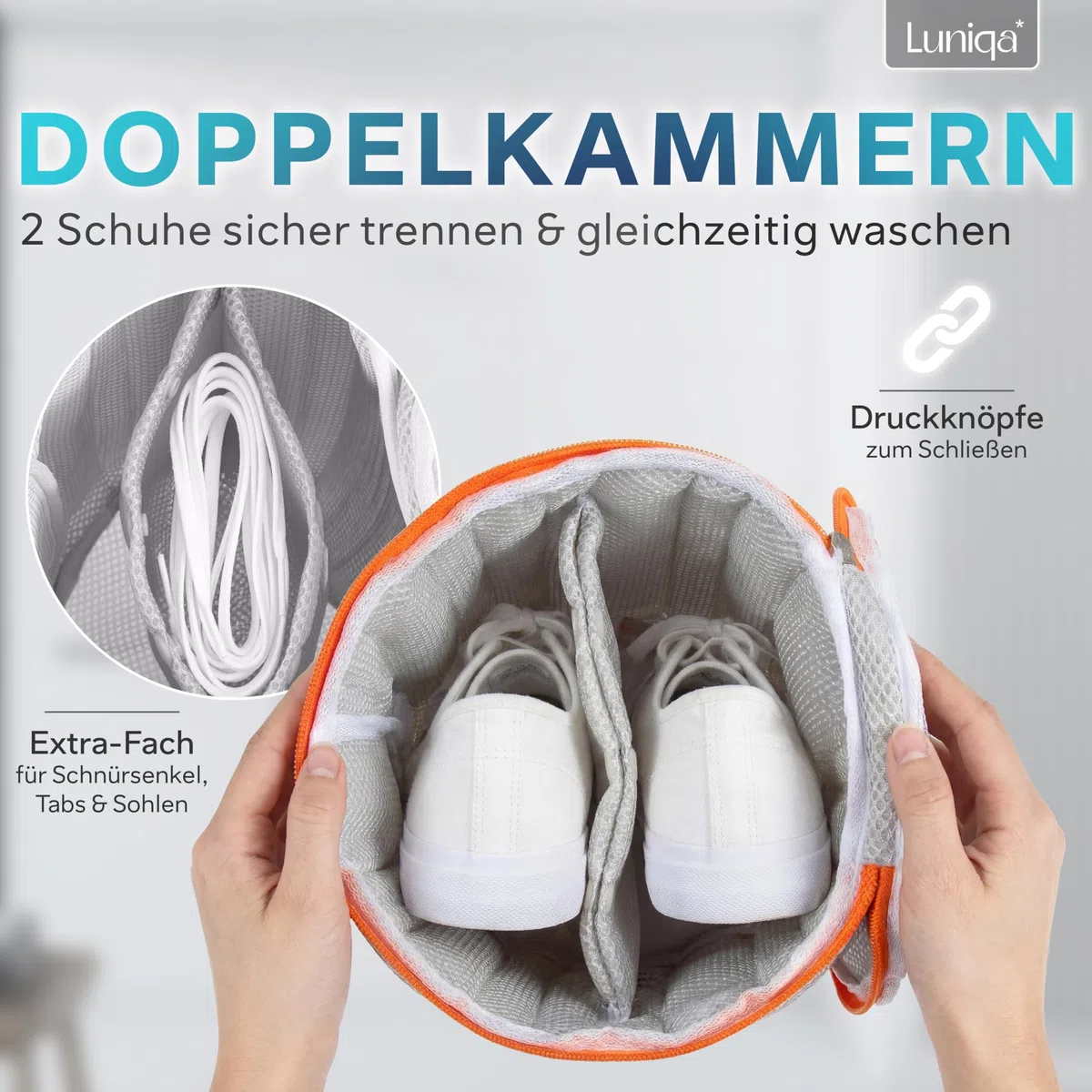 Schuhwaschbeutel - XXL für 2 Schuhe bis Gr. 48 - Gepolstert - Extrem langlebig - Leise - Farbecht - Wäschesack Schuhe - Sneaker Waschbeutel - Wäschenetz - Schuhbeutel Waschmaschine