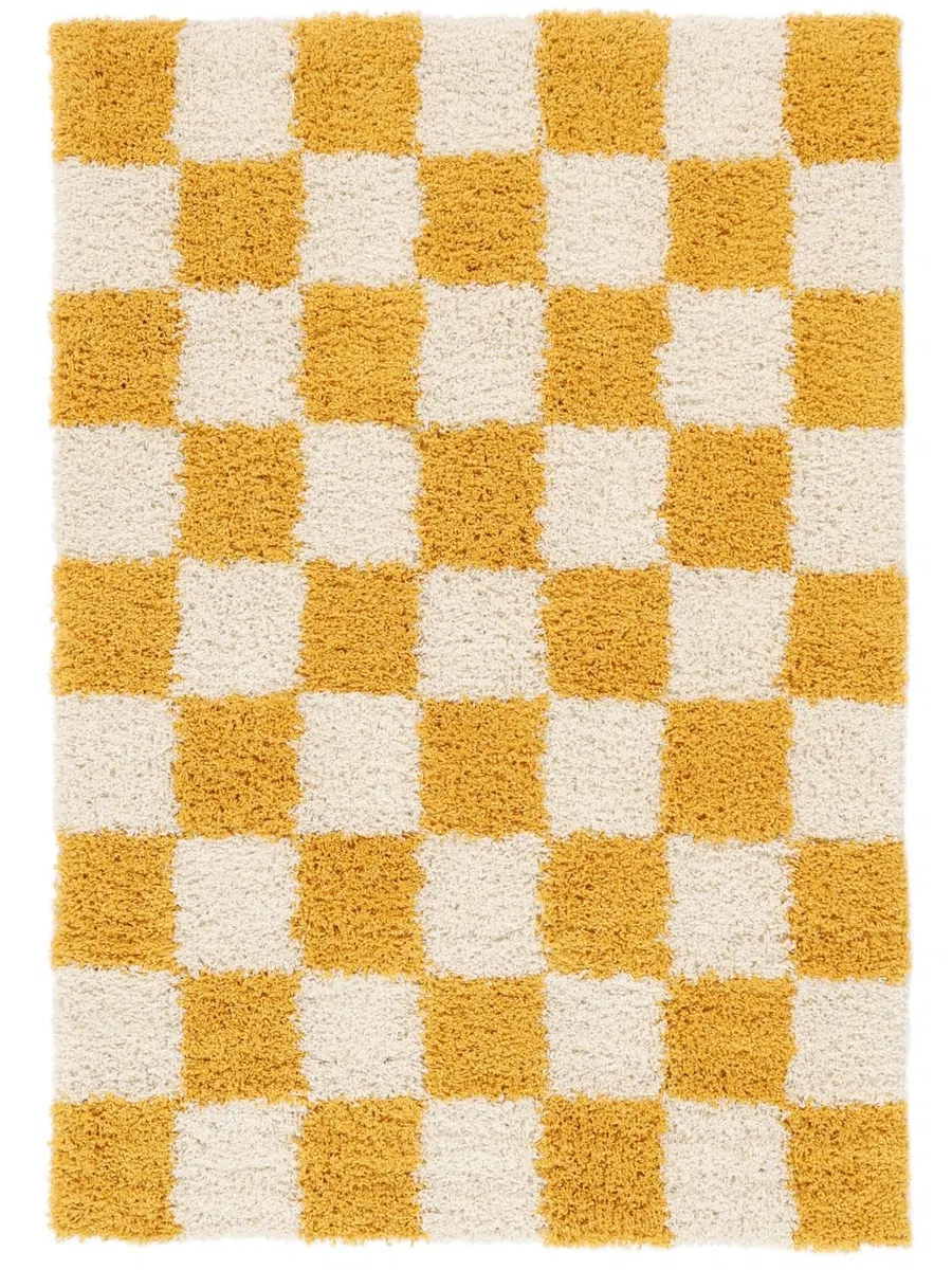 RugVista Chessie, Teppich, 140 x 200 cm, Rechteckig, Hoher Stapel, Wohnzimmer, Schlafzimmer, Nur chemische Reinigung, Oeko_tex_100, Gelb/Off Weiß