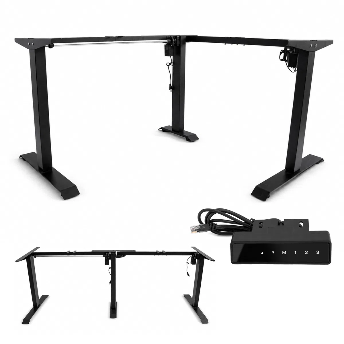 POKAR Höhenverstellbares Eck-Schreibtischgestell Elektrisch | Winkel 0 bis 90 Grad, Höhe 70 bis 118 cm | Memory-Panel mit USB-C und USB-A | Gestell für Steh-Sitz-Tisch Home Office | Schwarz