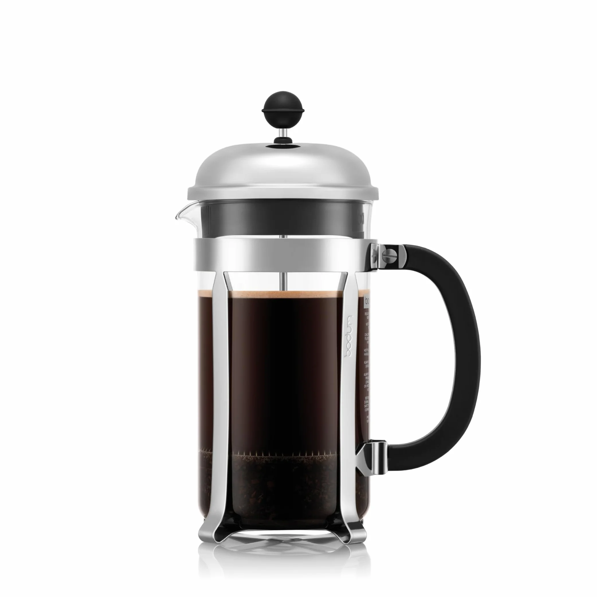 Bodum French Press Chambord - 1L / 8 Tassen Silber Kaffeebereiter - Hitzebeständiges Glas & Edelstahlfilter - BPA-frei Spülmaschinenfest Cafetière - Made in Portugal