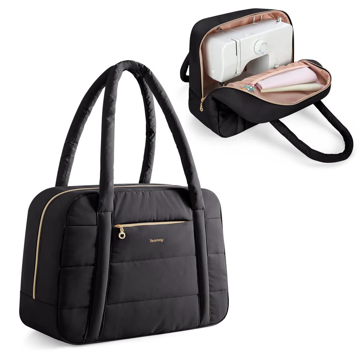 Teamoy Tasche für Nähmaschine, Nähmaschinentasche mit Mehreren Fächern und Trolley-Hülle für die Meisten Gängigen Haushaltsnähmaschinen und Nähmaschine Zubehör, Schwarz