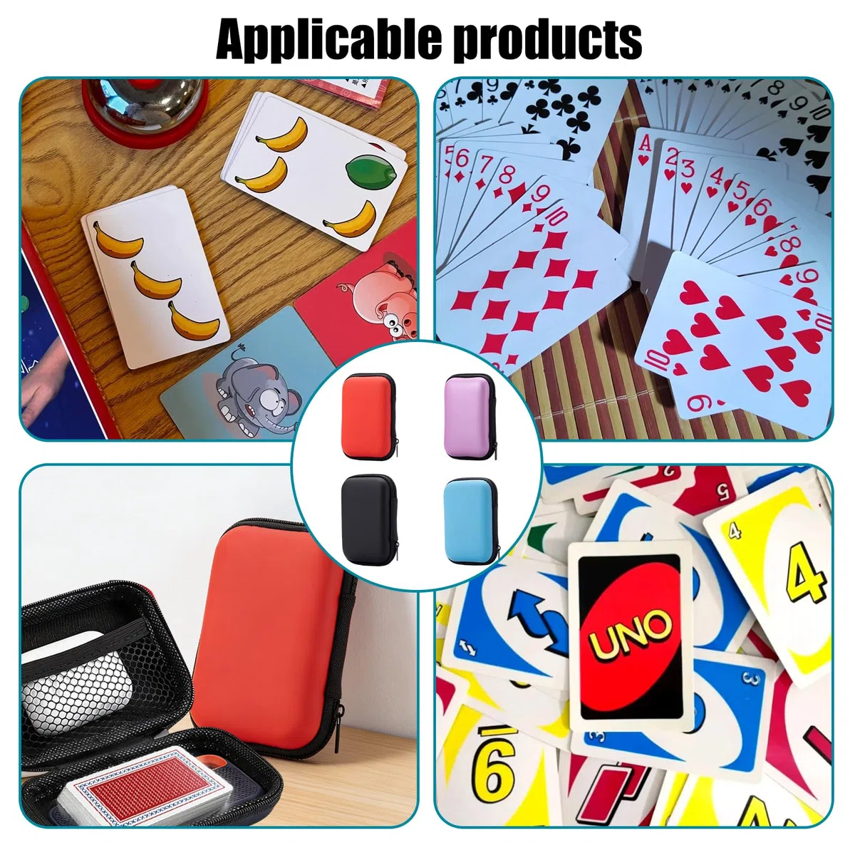 PLUSHCEWT 4er-Pack Spielkartenbox aus EVA, wasserdichte Kartenbox, UNO Kartenbox, Kartenetui, Aufbewahrungstasche für Kabel - ideal für Kabel, Spielkarten, Kopfhörer & Kleinteile
