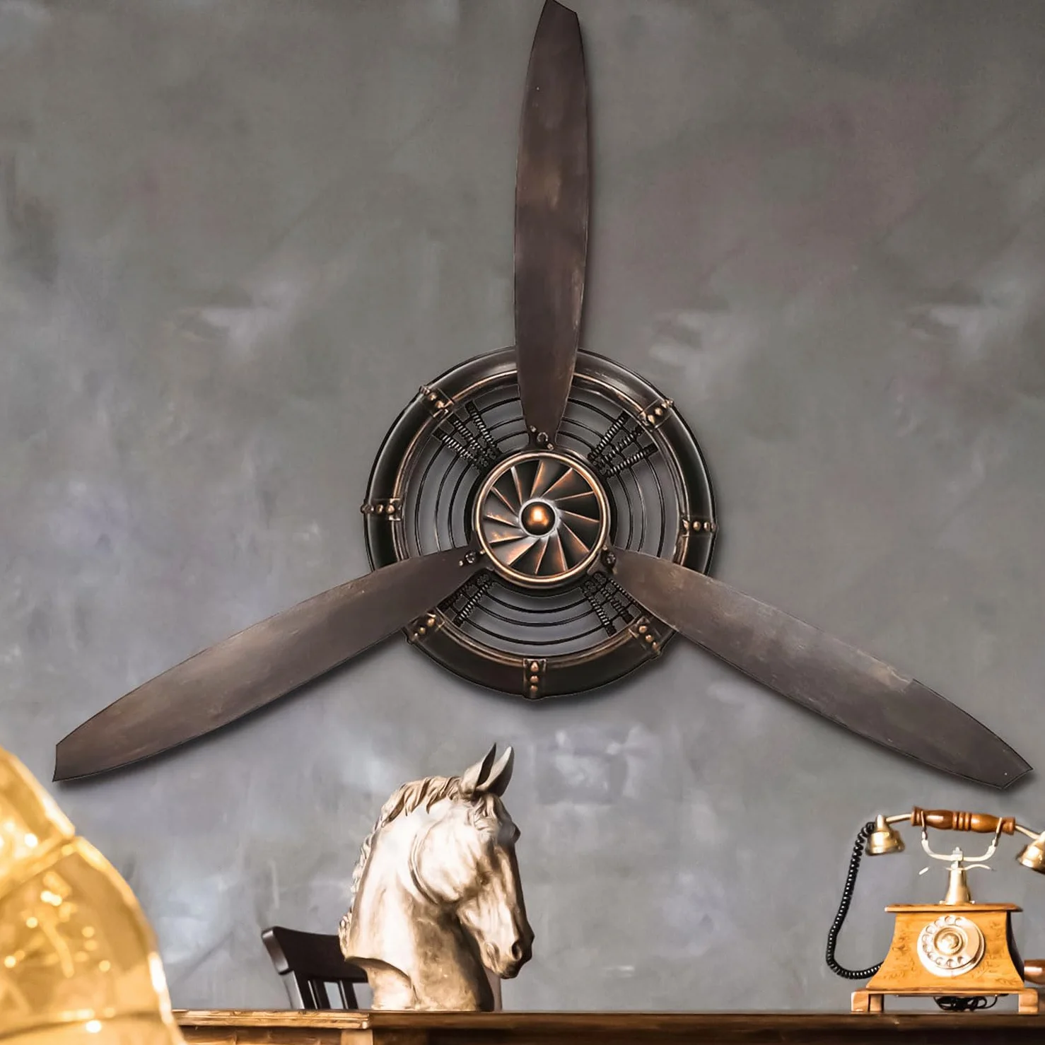 YOUKI Wanddeko Metall, 3D Wandbild Propeller, Wandskulpturen Retro für Wohnzimmer, Küche, Schlafzimmer, Flur, Schwarz